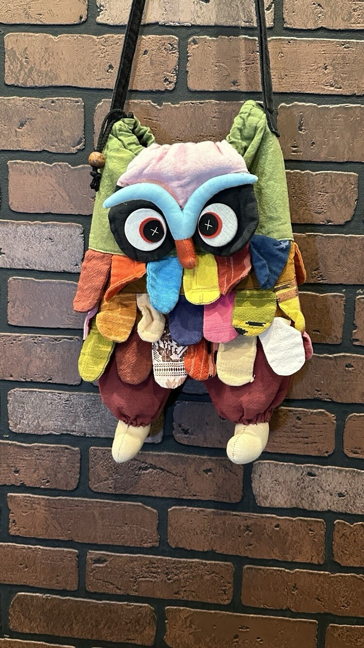 Owl Patchwork Crossbody Bag Purse Colorful Bohemian Thailand 2-Pocket Thai